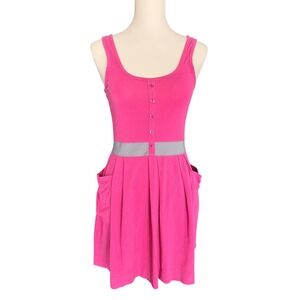 Theory Pink Sleeveless Button Front Knit Dress Grey Waistband Pockets Size P